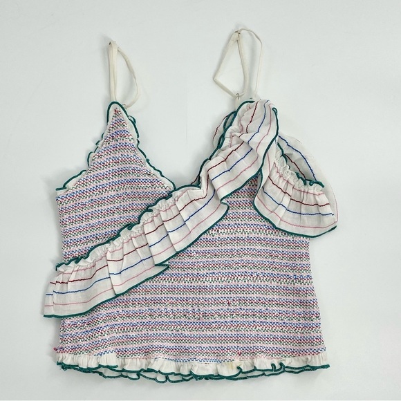 Chloe Oliver Tops - Chloe Oliver Cotton Cropped Smocked Ruffle Stripe Preppy Dreamy 90s Tank Top M